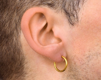Mens Earrings - 18K Gold Earrings - 18mm Large Gold Hoops for Men - Mens Gold Earrings - Thick Gold hoops - Plain Hoops By Twistedpendant