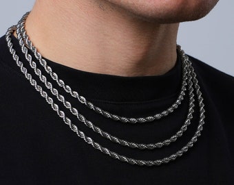 5mm Thick Silver Rope Chain - Mens Necklace - Silver Chains For Men - Chunky Rope Necklace - Mens Jewelry - Stainless Steel Chain Gift Men