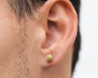 Mens Earrings - 18K Gold Stud Earrings - 6mm Gold Earrings For Men - Mens Jewelry - Minimalist Gold Stud Earring - By Twistedpendant