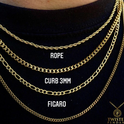 Mens Chain Necklace 18K Gold Curb Chain 
