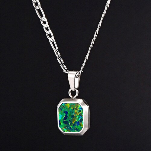 Silver Opal Necklace Mens Opal Pendant 