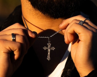 Silver Cross Necklace - Vintage Gold Cross Pendant Necklace For Men - Large Cross Pendant Charm - Cross Chain Pendant By Twistedpendant
