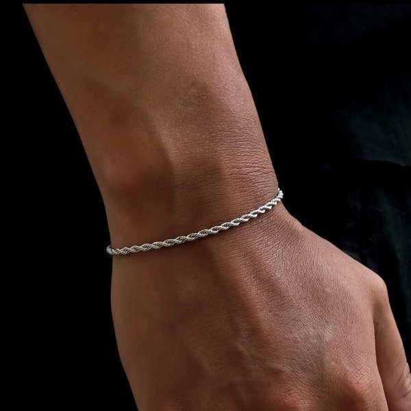 Herren Armband Seil Kette, dünne Herren Silber Armband Link, Jungen Silber Armband Männer, Valentinstag Geschenk für Männer, Herrenschmuck - Twistedpendant