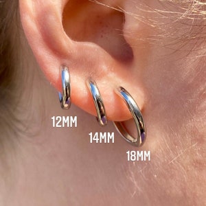 Silver Hoop Earrings, Sterling Silver Hoops, 12mm Hoop Earring, 18K Gold Hoop Earrings UK, 925 Huggie Hoop Earring 14mm, Large 18mm Hoops