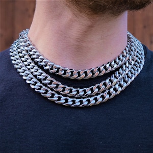 Stainless Steel Necklace Men Women 6 & 8mm Miami Cuban Link Necklace Choker  Thick Twist Curb Chain Bracelet Silver, Gift Jewelry for him her