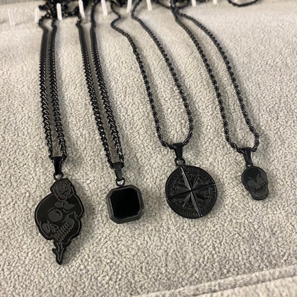 Mens Black Necklaces, Black Necklace For Men, Selection Of Black Pendants For Men, Black Onyx Necklace, Mens Jewelry - By Twistedpendant