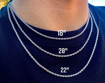 Silver Chain Necklace 2.5mm Rope Mens Chain Silver Curb Link Chain, Stainless Steel Silver Chains for Men - By Twistedpendant