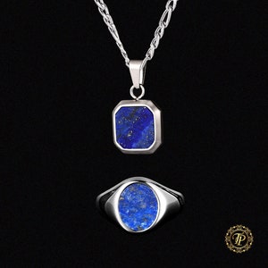 Mens Ring - Signet Ring Men - Silver Signet Ring Lapis Lazuli Ring - Mens Signet Ring - Lapis Lazuli Necklace - Silver Pendant Men Gemstone