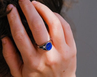 Lapis Lazuli Blue Signet Ring, Womens Silver Ring, Gold Signet Ring for Womens, Silver Signet Ring Womens  18k Gold Ring, Stacking Ring