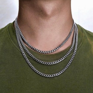 Silver Cuban Necklace Chain, 18K Gold Curb Chain For Men, Mens Silver Chain,  5mm Thick/ Thin Silver Chain Necklace Gift - By Twistedpendant