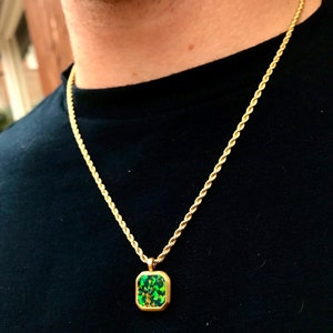 Green Opal Mens Gold Necklace Stone Gold Pendant Mens Pendant Necklace - Opal Stone Necklace, 18K Gold Mens Necklace - By Twistedpendant