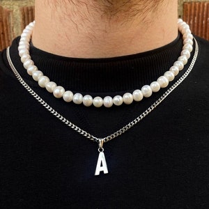 Pearl Necklace Men, Mens Freshwater Pearl Necklace Chain, Pearl Chains for Men - Cuban Pearl Necklace - Trending Jewellery - Twistedpendant