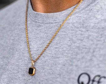 Herren-Goldhalskette, schwarzer Onyx-Stein-Anhänger, Gold-Halskette, Herren-/Damen-Halskette, Goldkettenschmuck, Halskette für Männer – von Twistedpendant