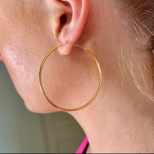 18K Gold Hoop Earrings, 40mm Big Hoop Earrings, Large Hoop Earrings 925 Sterling Silver Hoop Earrings, Thin Gold Hoops Womens Jewelry Gifts