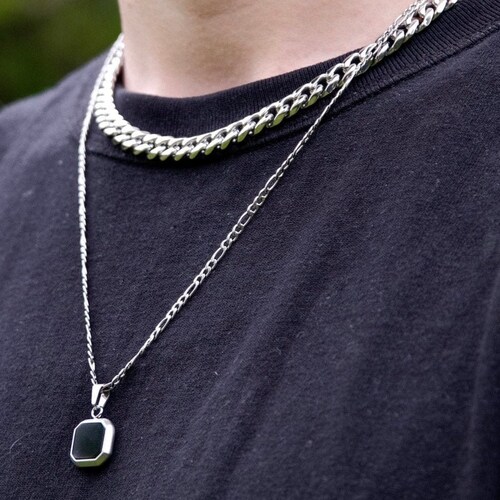 Silver Onyx Necklace Mens Necklace Onyx 