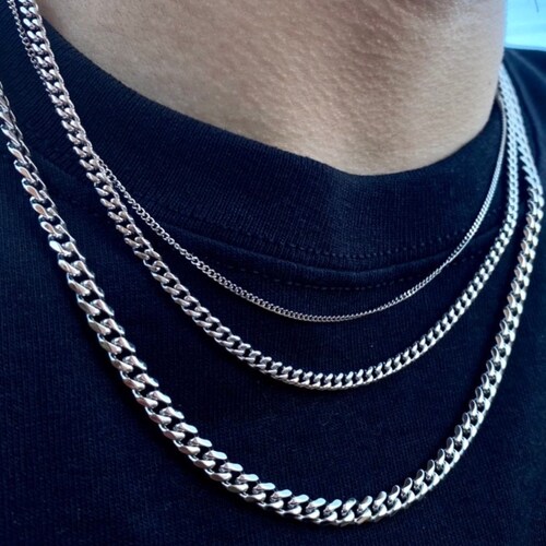 Silver Chain Necklace Mens Curb Chain 