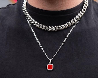 Mens Necklace, Black / Red Onyx Necklace Pendant, Silver Necklace Men, Gemstone Pendant Necklace For Men, Mens Jewelry By Twistedpendant