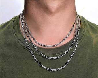 Mens Necklace Thin Silver Figaro Chain 