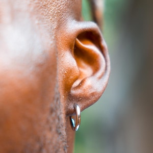 Mens Earrings - 14mm Steel Silver Hoop Earrings For Men - Silver Huggie Hoop Earring - Mens Jewelry - Minimalist Plain Hoop Earring UK