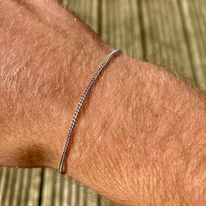 Mens Silver Bracelet Chain, Minimalist Thin Silver Cuban Bracelet Chain Men - Dainty Silver Bracelet - Mens Jewellery UK By Twistedpendant