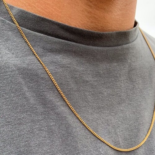 18k Gold Thin Mens Necklace Chain Gold 