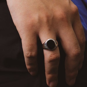 Mens Ring 925 Sterling Silver Ring Adjustable Black Onyx