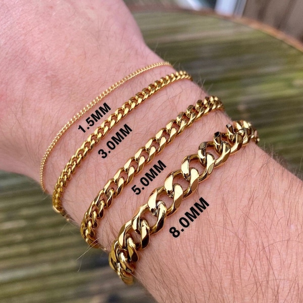 18k Gold Herrenarmbandkette für Männer, Silberarmbänder Kubanische Gliederarmbandkette, Bordsteingoldarmbänder für Frauen Männerarmband, Damenketten