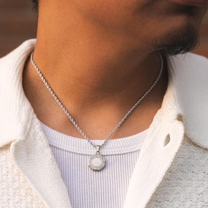 Collana ottagonale - Piccola collana con ciondolo in stile vintage per uomo - Collana in argento - Ciondolo con catena in argento da uomo - Gioielli da uomo, regali nel Regno Unito