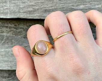 Złoty pierścień sygnetowy 18K dla kobiet, pierścionki z naturalnego kwarcu różowego dla kobiet, złoty pierścień sygnetowy, złote pierścionki z kamieniami szlachetnymi dla kobiet w Wielkiej Brytanii - prezenty walentynkowe dla niej