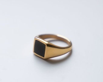 Square Onyx Signet Ring Men, Mens Ring, 18K Gold Signet