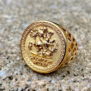 Mann Ring, Gold St George Ring, 18k Gold Siegelring Herren, Sovereign Münze Ring für Männer, Statement Ringe, Goldringe Mann, Herrenschmuck Gold