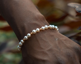 Mens Bracelet - 18K Gold Pearl Bracelet For Men - Mens Jewelry - Pearl Bracelets For Men - Mens Gifts - By Twistedpendant