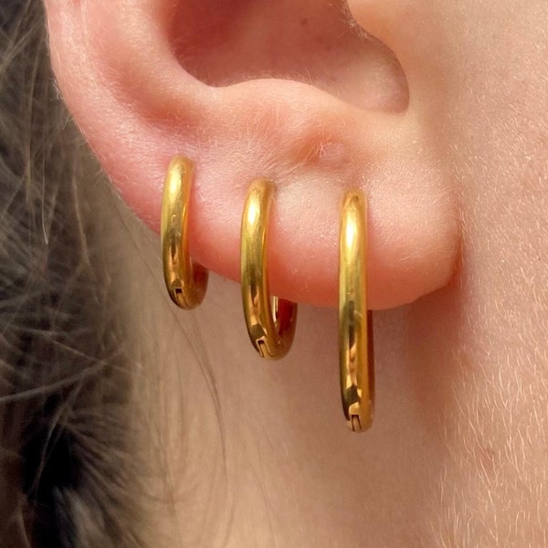 Gold Hoop Ohrringe - 12mm Kleine Gold Hoops - 18K Gold Hoops - Dünne minimalistische Huggie Ohrringe - Schlichter Schmuck Hoop 12mm/14mm/16mm/18mm/25mm