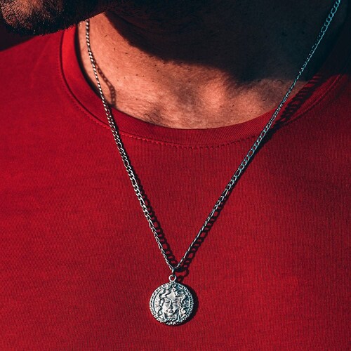 Silver Medusa Necklace Mens Necklace 