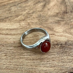 Mens Ring - Silver Signet Ring With Gemstone - Red Agate / Ruby Pinky Rings For Men - 18K Gold Signet Ring- Mens Jewellery By Twistedpendant