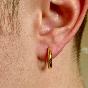 Mens Gold Hoop Earrings - 18K Gold 16mm Mens Hoop Earrings - Mens Hoop Earrings - Mens Jewelry Gifts For Him By Twistedpendant