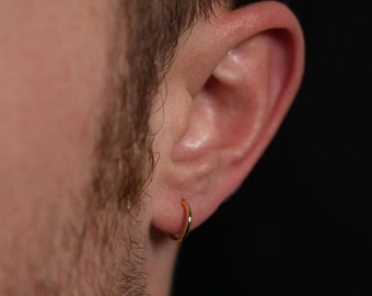 Mens Earrings - 18K Gold Hoops for Men, Mens Huggie Hoop Earrings, Thin Gold Hoops Man, Mens Gold Hoop Earrings - Mens Jewellery Gifts UK