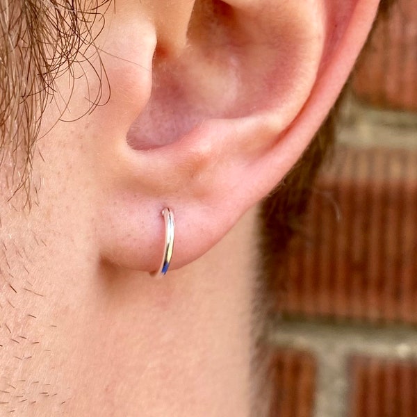 Mens Hoop Earrings -  Silver 10mm Mens Mini Huggie Hoop Earrings - Hoops for Men -  Sterling Silver Earring Sets - By Twistedpendant