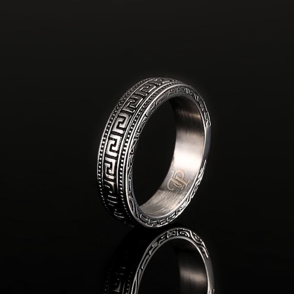 Anillo de plata con llave griega - Anillo para hombre - Anillo de plata para hombre - Anillo estampado para hombre - Joyería para hombre - Anillo minimalista vintage de Twistedpendant