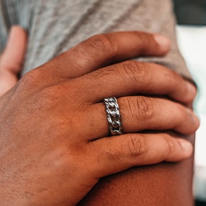 Mens Ring Silver Steel Chain Band Pinky Rings for Men - Mens Jewelry, Streetwear Jewellery - Gifts For Him By Twistedpendant