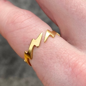 Mens Ring - Gold Lightning Bolt Ring for Men - Man Gold Ring - Unisex Adjustable Band Ring - Silver Signet Ring Men - By Twistedpendant