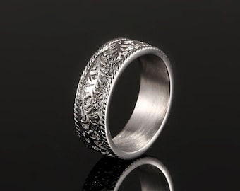 Herrenring, Vintage Silber Bandring gemustert - Herren Siegelring - Herren Siegelring - Herrenring - Herren Schmuck Geschenk