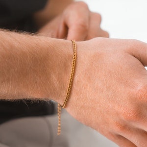 Pulseira masculina 3 mm corrente plana, pulseira de aço inoxidável banhada a ouro para homens - joias masculinas - corrente de ouro masculina por Twistedpendant