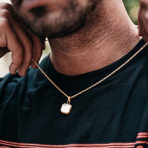 18K Gold Necklace Pearl Stone Pendant, Mens Necklace White & Gold Pendant Mens Necklace Pendant, Mens Jewelry - By Twistedpendant
