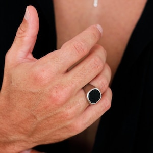 Black Onyx Signet Ring - Mens Ring - Large Signet Ring For Men - Silver Signet Ring - Onyx Pinky Ring - Mens Signet Ring - Chunky Ring