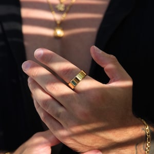 Mens Ring - 18K Gold Smooth Gold Band Ring For Men - 8mm Thick Pinky Band Ring - Mens Gold Ring - Minimalist Band Signet Ring - Mens Jewelry