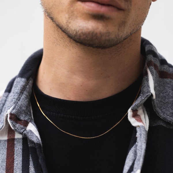 Mens Necklace, Thin 1.5mm Gold Chain For Men, Mens Gold Chain Necklace, Simple Gold Plated Chain - Mens Jewelry By Twistedpendant