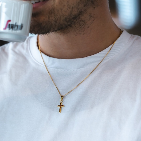 18K Gold Cross Necklace Men - Cross Chain Pendant Men - Mens Cross Pendant Necklace For Men - Mens Jewelry - Cross Chain For Men Gifts UK