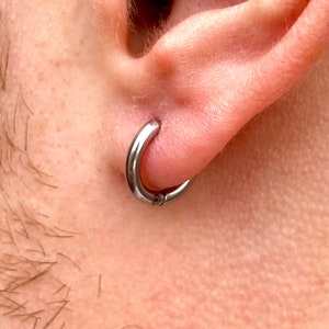Mens Silver Earrings - 925 Sterling Silver / Steel 12mm Mens Hoop Earrings - Hoops for Men - Earring Sets - Mens Jewelry By Twistedpendant