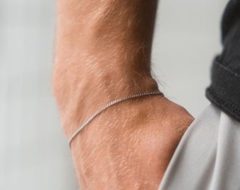 Thin Silver Bracelet - Mens 1.5mm Curb Bracelet Chain - Mens Jewelry - Bracelets For Men - Minimalist Chain Bracelet - By Twistedpendant